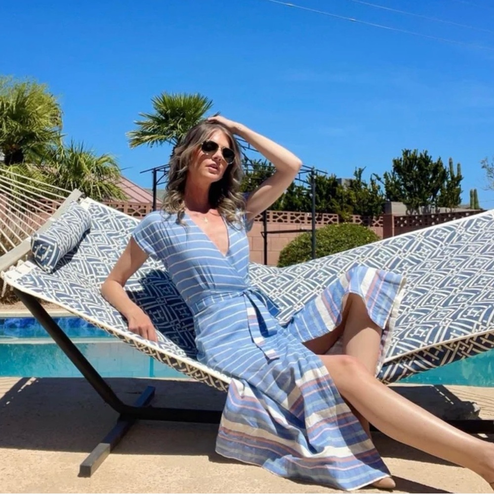 Marine Layer Marnie Midi Wrap Dress XS Coastal Nautical